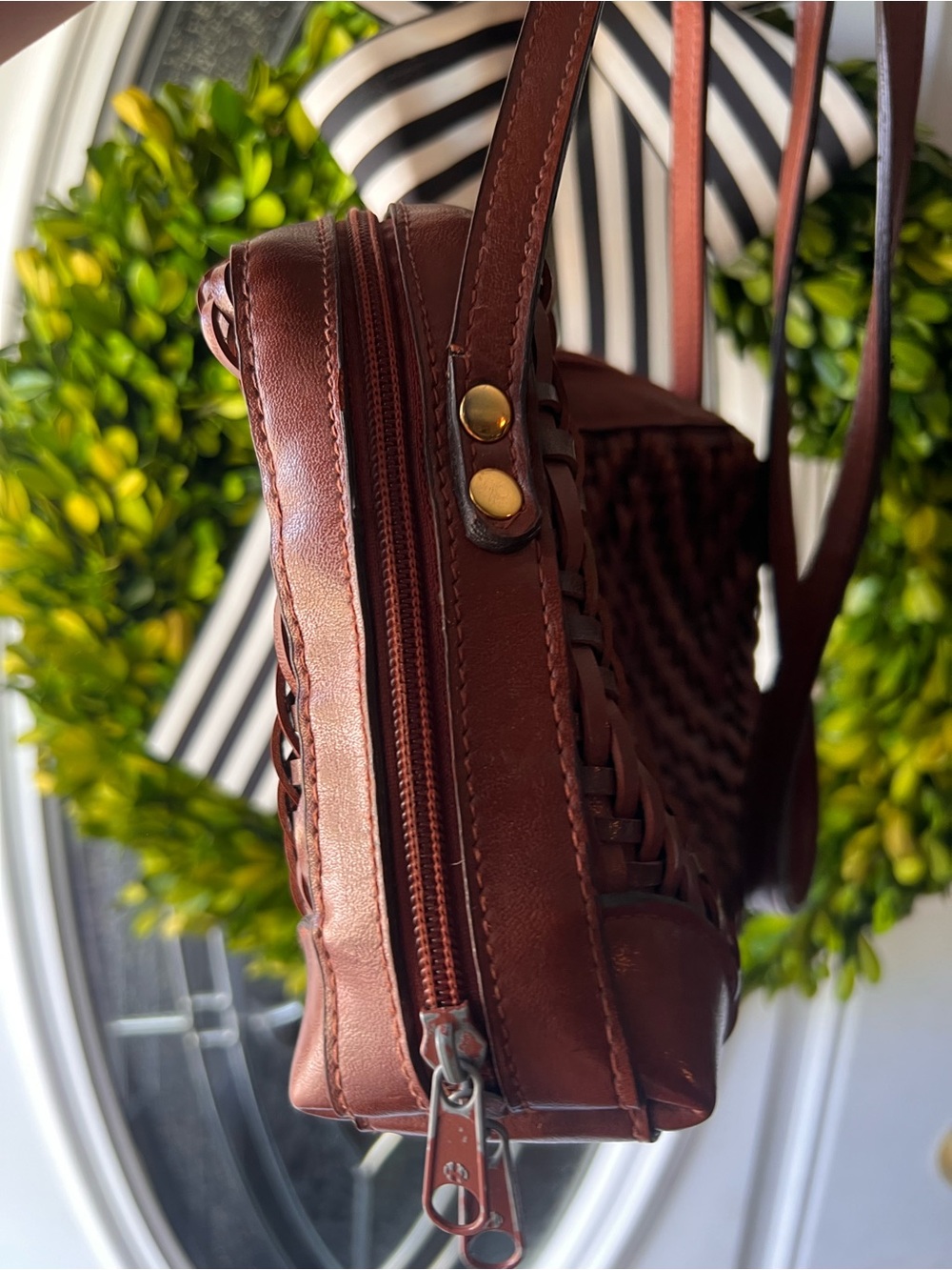 Woven Leather Crossbody Bag - Brown - Picture 3 of 3